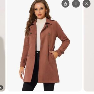 Allegra K Brown Suede Trench Coat with Belt